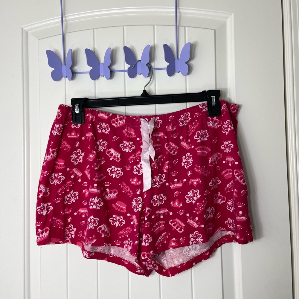 EUC women’s dark pink elastic drawstring tiara‎ princess pajama shorts comfy XL